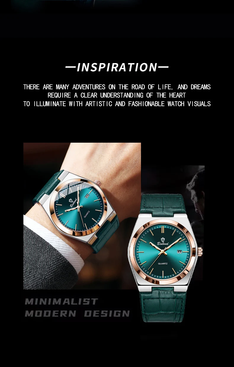 BINBOND Luxus Quarz-Armbanduhren Leuchtend Wasserdicht Automatisches Datum Herrenuhren Business Sport Mode Casual Reloj Lederuhr – Detail 11