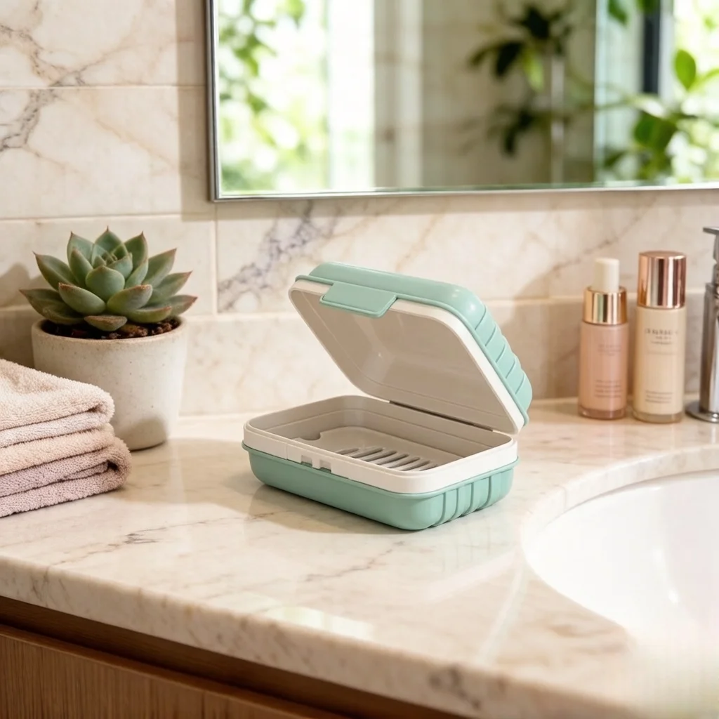 Jabonera de Plástico para Baño con Tapa, Caja para Jabón que Mantiene el Jabón Seco, Esenciales de Viaje - Jabonera Transparente para Baños