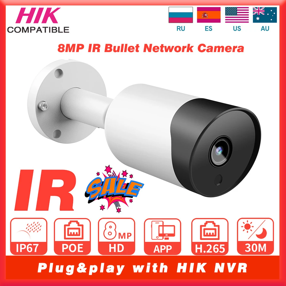 

Hikvision Compatible 4K 8mp mini Bullet IP Camera Built-in Mic Human Vehicle Detection IR30M CCTV Surveillance Network Cameras