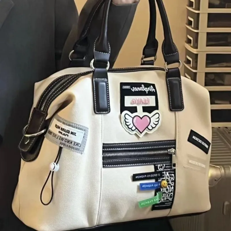 

JIAERDI Vintage Creative Label Tote Bag Women Zipper Large Capacity Handbag Ladies Soft Casual Commute Travel Crossbody Bag 2025