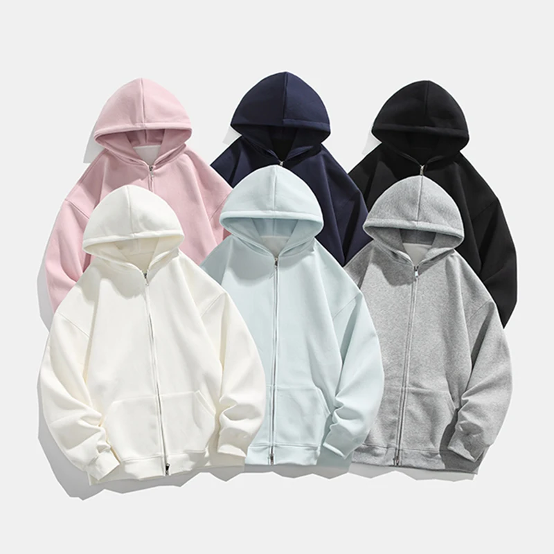 

High Street Loose Hoodie Men Top Quality Zip Up Long Sleeve Jacket Coats Harajuku Casual Gothic Hooded Sweatshirt Streetwear