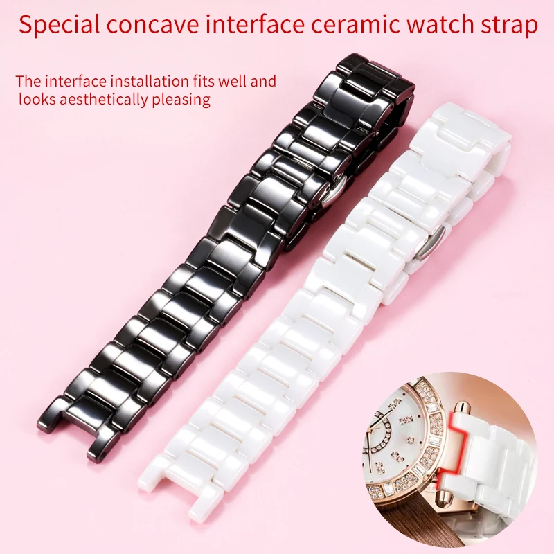 Correa de reloj de cerámica blanca y negra para Cartier Pacha AK C-OACH PRESTON 14503462 GUESS correa de reloj con muescas 16*8 18*10 20*12mm
