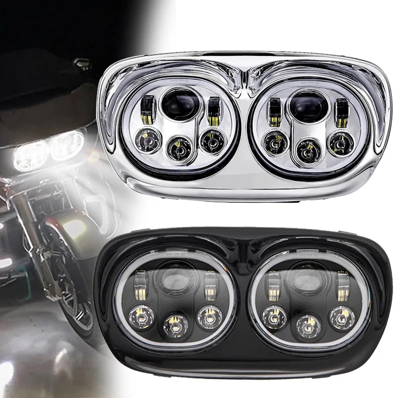 

Motorcycle 5.75'' Dual LED Front Headlight Hi-Lo Beam for Harley Davidson Harley Road Glide 2004-2013 FLTR