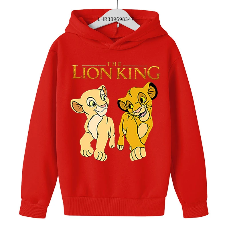 Lion King Simba Children Hoodie for Boys Thick Long Sleeve Clothing Autumn Cartoon Figure Girls Hoodies with Hat Sweatshirt