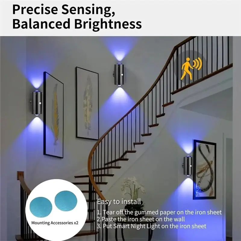 A36T-RGB LED Wall Light Motion Sensor Night Light Rechargeable Magnetic Ambient Night Lamp For Home Decor 4PCS