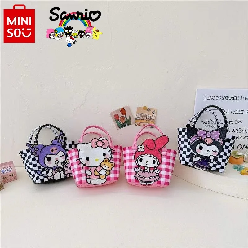 MINISO 2024 New Children's Handbag Fashionable High Quality Girl's Woven Bag Cartoon Casual Large Capacity Women's Vegetable Bag