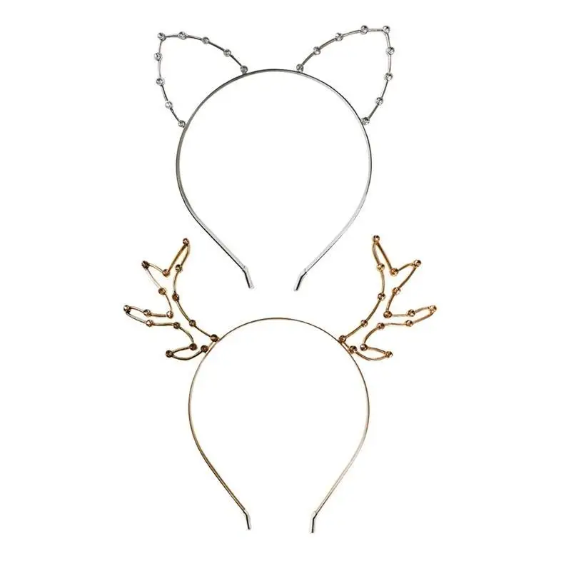 652F Rhinestones Reindeer Antlers Headbands Crystal for Cat Ears Hairband Delicate Hair Accessories Party Creatures Theme