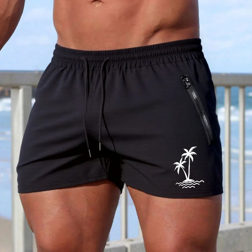 Herren-Badeshorts mit Kokosnussbaum-Aufdruck, Sommer, lässig, Strand-Boardshorts für Herren, schnell trocknend, mit Reißverschlusstasche, geeignet für den Meer