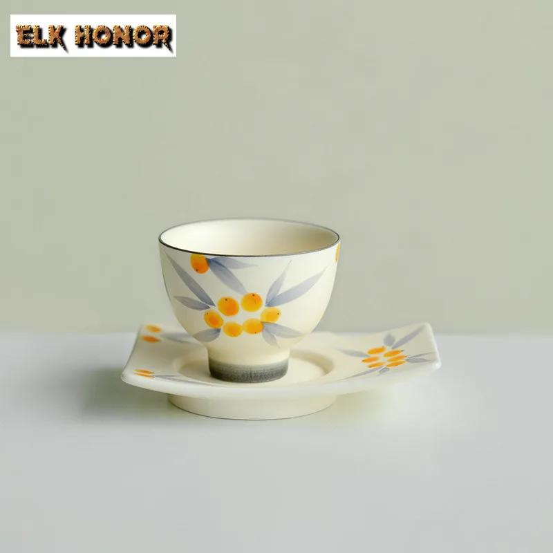 2pc/lot Power Yin Hand Drawn Loquat Ceramic Coasters Mug Plate For Coffee Cup Saucer Heat Insulation Placemats Cup Holder Teaset