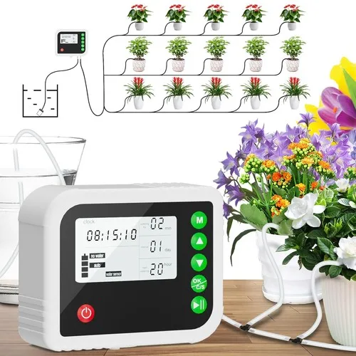 Kit d'irrigation goutte-à-goutte automatique intelligent avec affichage numérique LED, contrôleur d'arrosage programmable, système de micro-irrigation portable pour fleurs en pot, légumes, serres et jardins