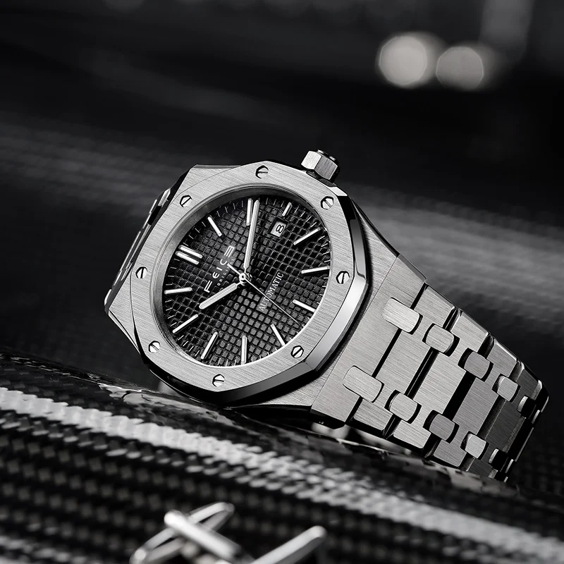FEICE New Men\'s Automatic Mechanical Watch Skeleton Luminous Watch Waterproof Sapphire Mirror Luxury Stainless Steel Wristwatch