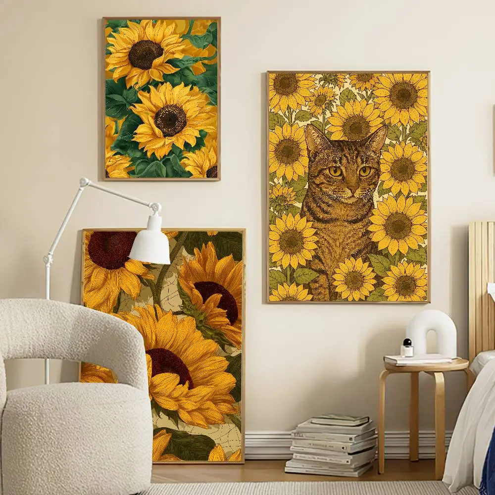 Large Luxury Sticker Sunflower Flower Art Pictures Poster Printing Oil Painting Canvas Painting For Modern Home Decor Wall Art ﻿ view 3