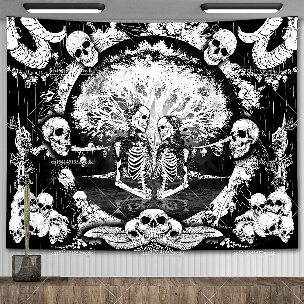 VIKAMA Psychedelic Mushroom Skull Tapestry Wall Hanging, 6 Assorted Designs, Wall Art Home Decor