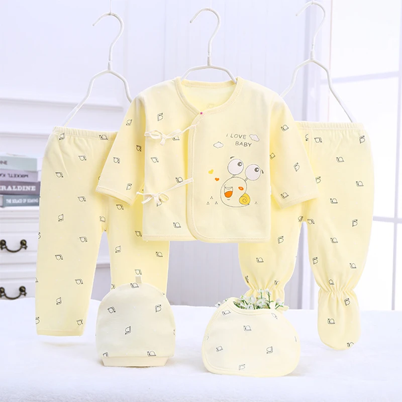 5Piece Spring Autumn Girls Boys Clothes Cartoon Cute Soft Long Sleeve Tops+Pants+Hat Baby Accessories Newborn Hospital Set BC840