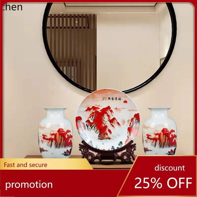 

HXL Ceramic Living Room TV Cabinet Decorative Ornaments Lucky Fortune Three-Piece Vase Set