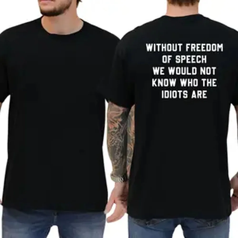 Menswear Graphic T-Shirt, 'Freedom of Speech' Funny Quote Tee, Casual Round Neck Top in Soft Cotton, Loose Fit