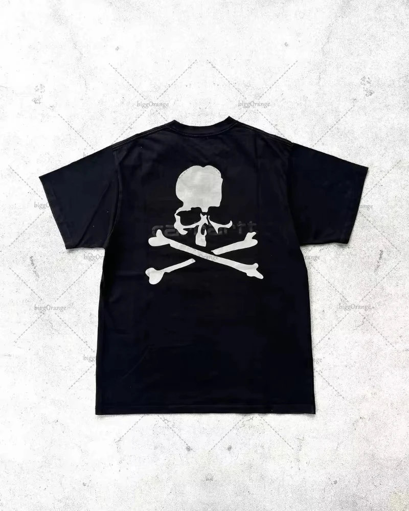 American High Street Fashion Clothing Street Hip-hop Retro Skull Fashionable Loose T-shirt Men Harajuku Y2K Casual Short Sleeves
