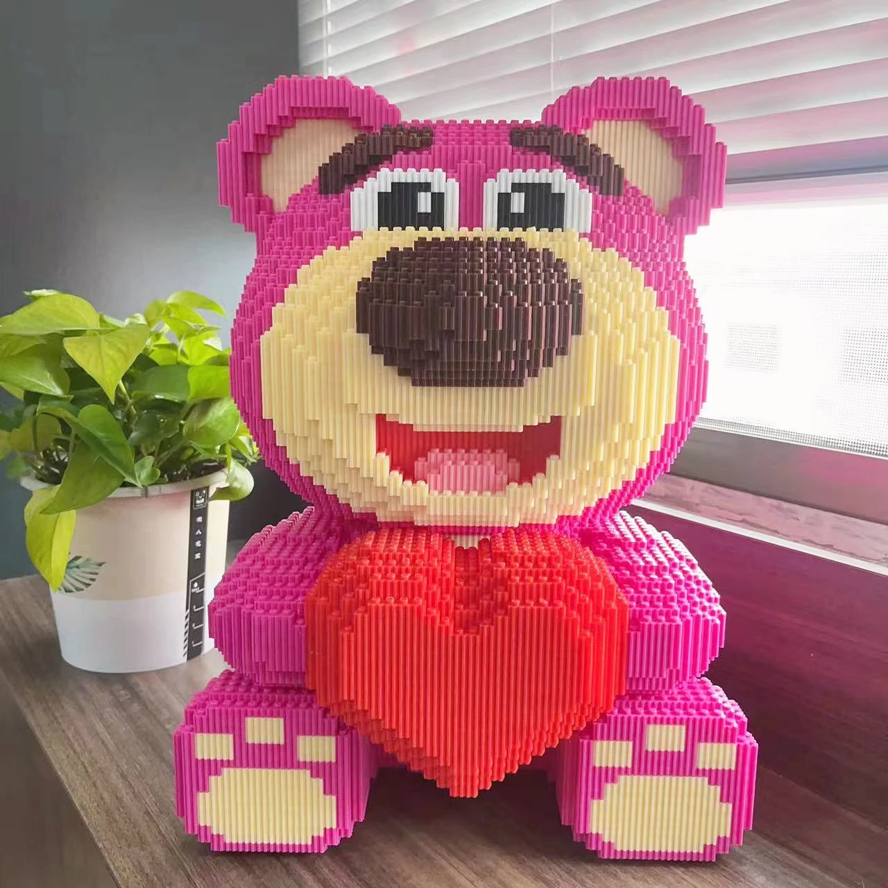 Disney-Extra Large Lotso Block Toy for Adults and Children, Cute Pet Bear, Love, Strawberry, DIY Gift, 45cm