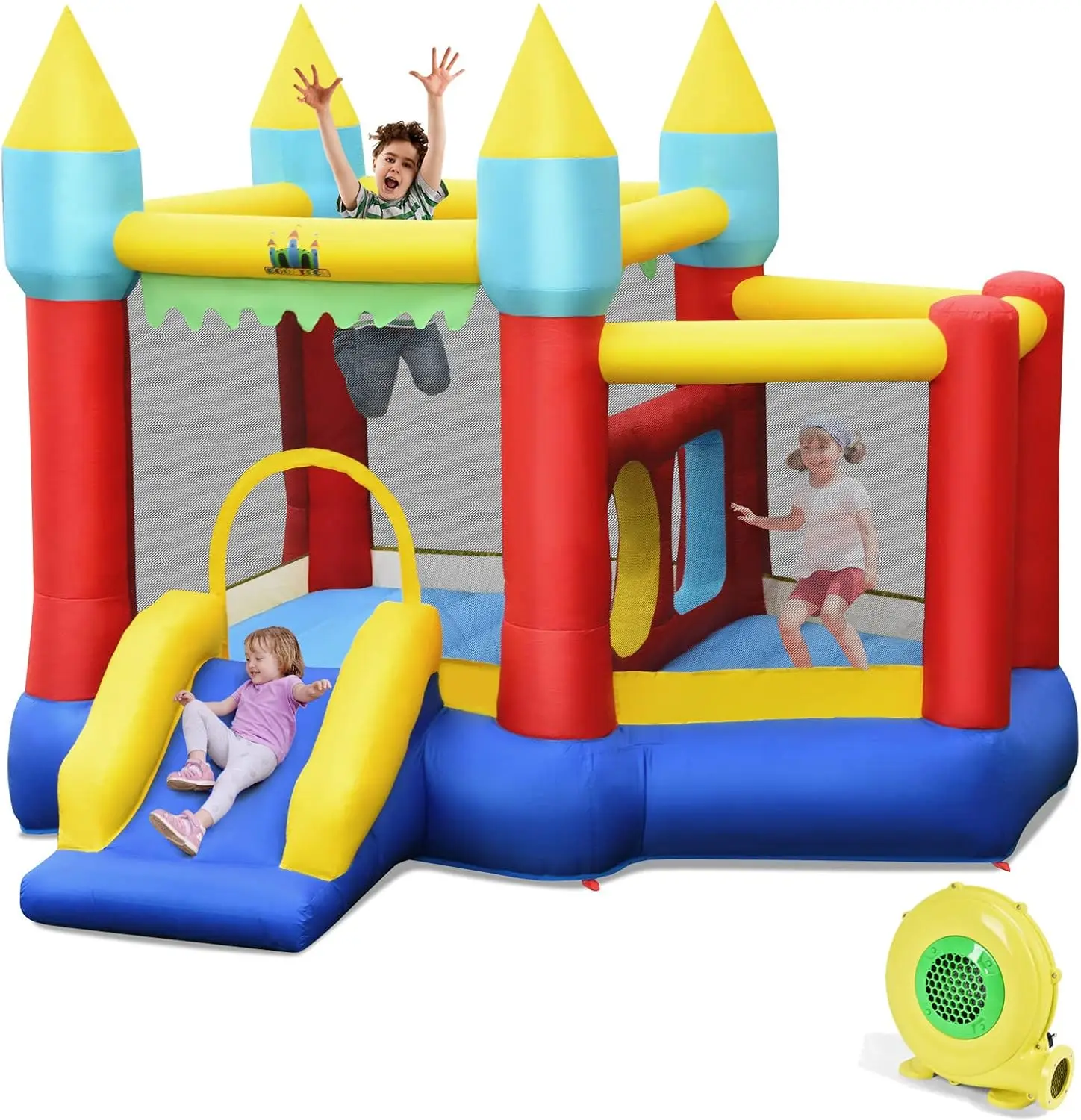 Inflatable Bounce House, Bouncy House for Kids 5-12 Indoor Outdoor Party Family w/Jumping Area, Ball Pool, Toddler Jump Castle