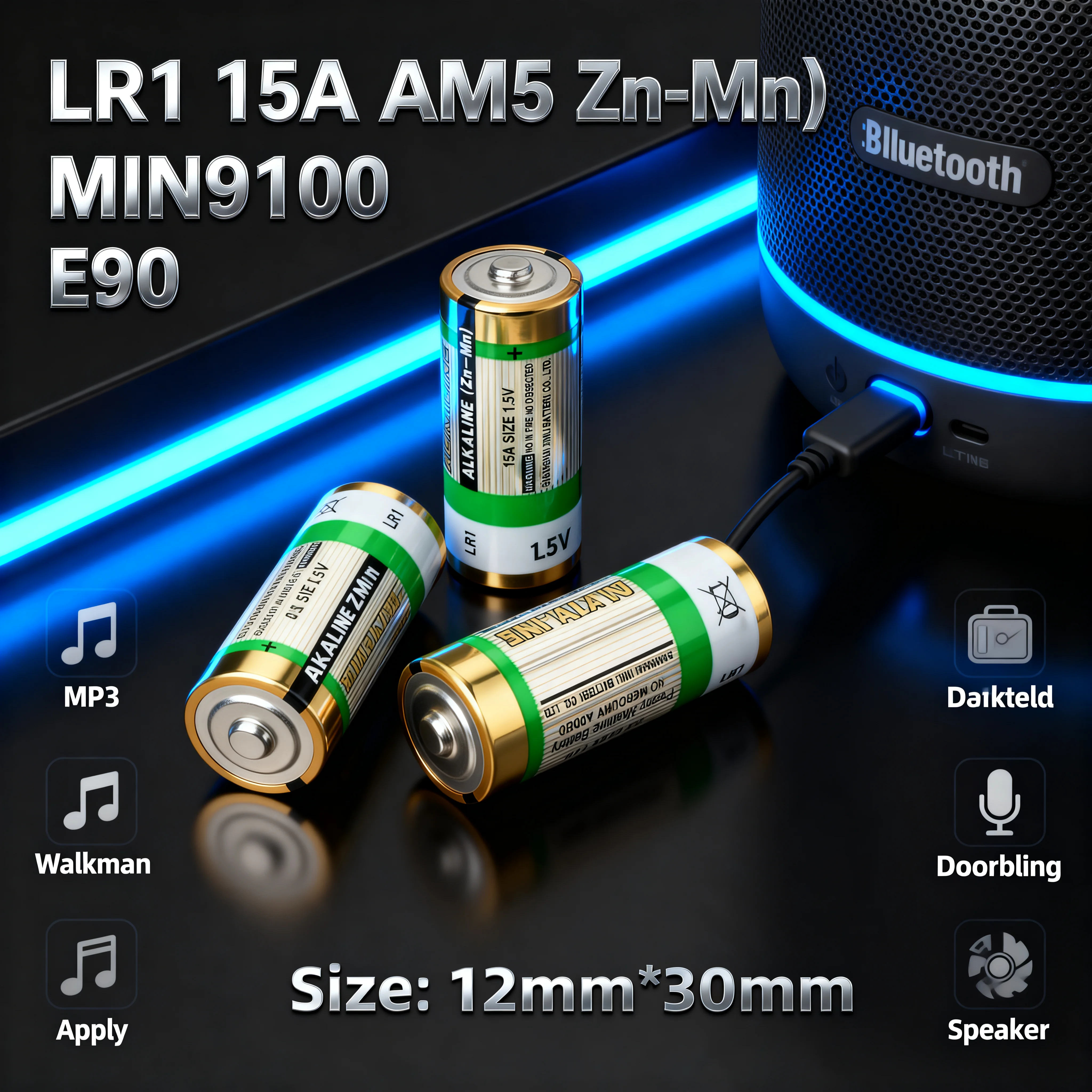 LR1 N Size 15A AM5 MN9100 E90 1.5V Alkaline Primary Dry Battery for Doorbell Bluetooth Speaker MP3 Walkman
