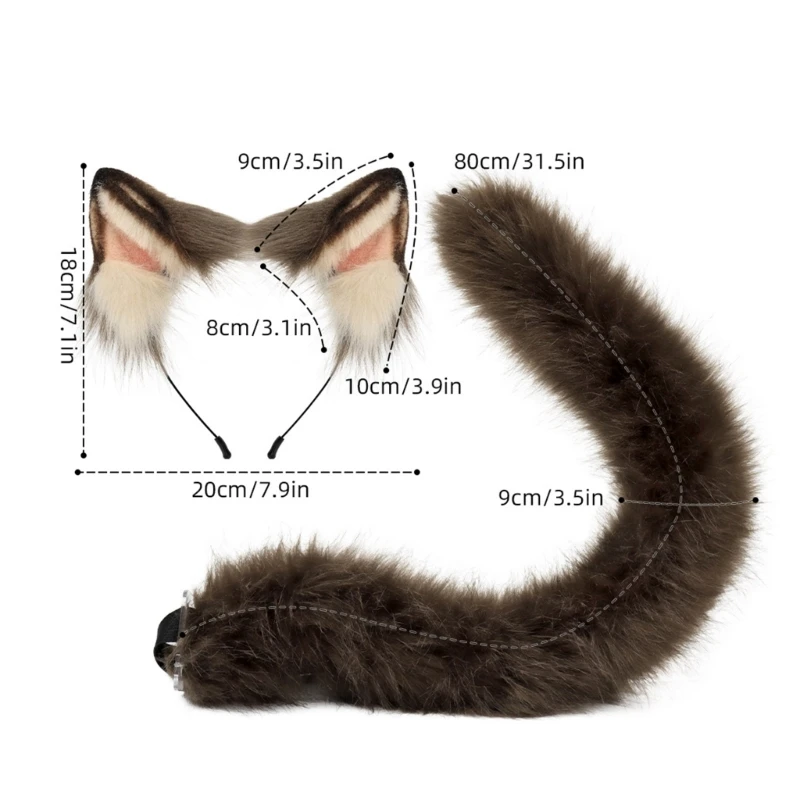 가짜 모피 여우 꼬리 고양이 귀 머리띠 할로윈 파티 의상 코스프레 여성용 세트 여자 고양이 의상 액세서리
