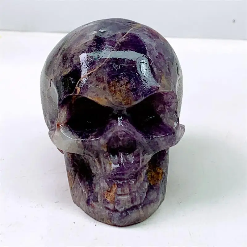 

Natural Purple Fluorite Skull Carving Healing Fengshui Reiki Gemstone Crafts Wicca Decoration Gift 1pcs