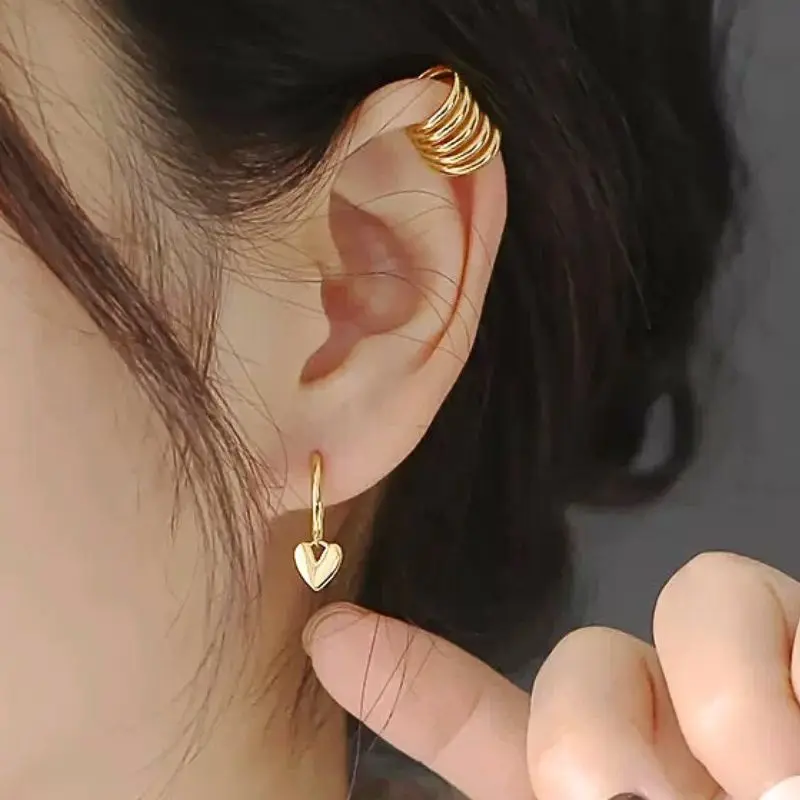 925 Sterling Silver Ear Needle Exquisite Heart Pendant Hoop Earrings Fashion Geometric Zircon Stud Earrings Women\'s Fine Jewelry
