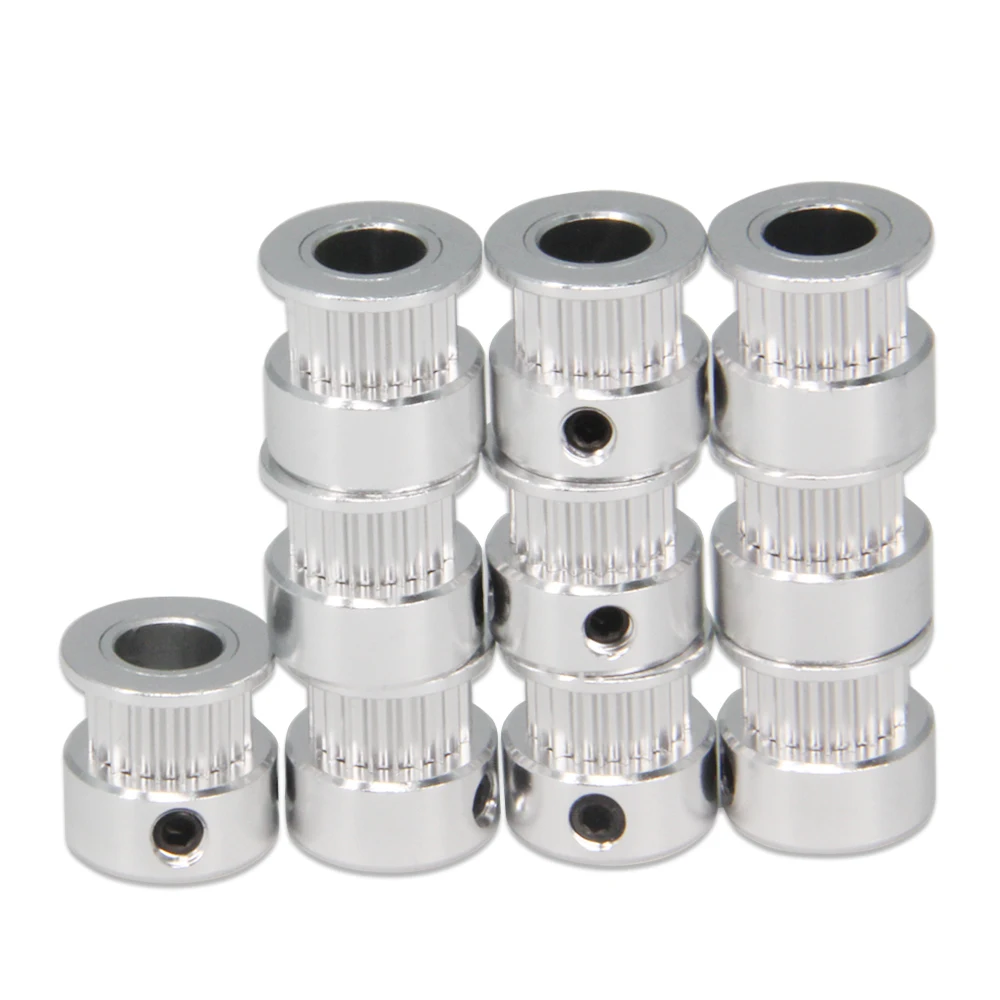 10Pcs/Packs  Silver GT2 Pulley Wheel 20Teeth 8mm Bore Aluminum Timing Belt Idler Pulley for 3D Printer 6mm Width Timing Belt