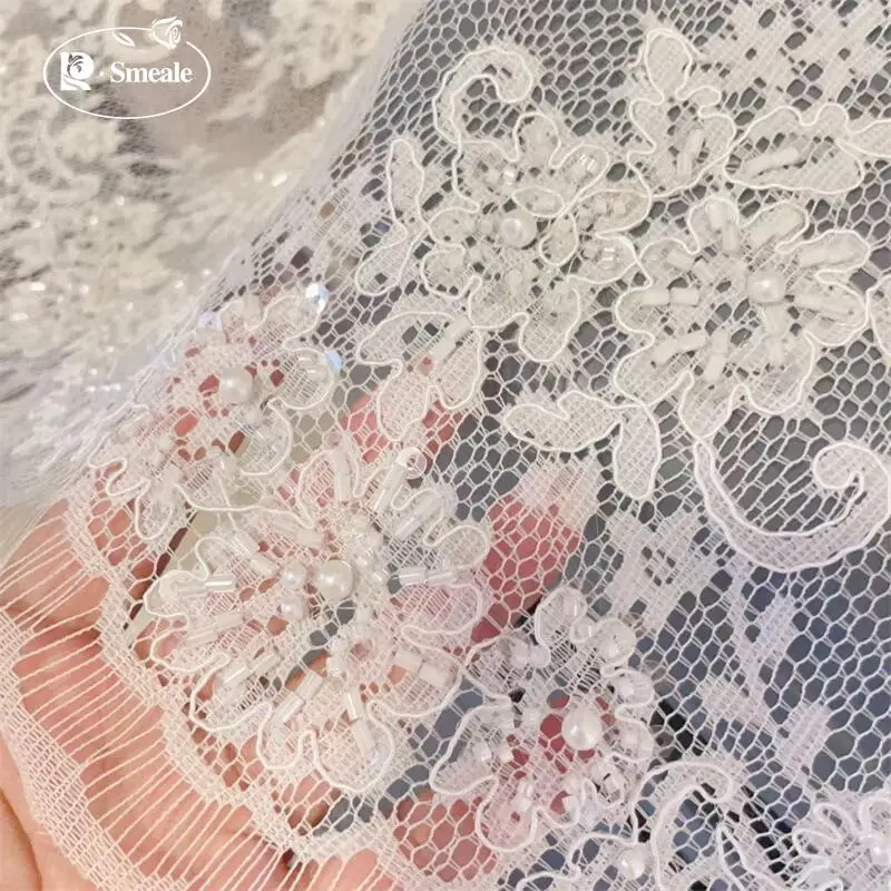 1,5 Meter/Stück. Hochwertiger weißer, genähter Perlen-Spitzenkopfschleier, Hochzeitskleid, dekorative Accessoires, handgefertigt, DIY. – Detail 2