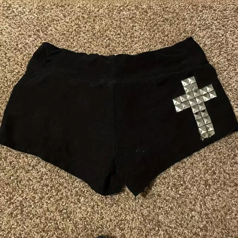 Women Y2K Summer Streetwear Gyaru Vintage goth Graphic Acubi Shorts Button Low Rise Short Hot Pants 2000s Alt Clothes