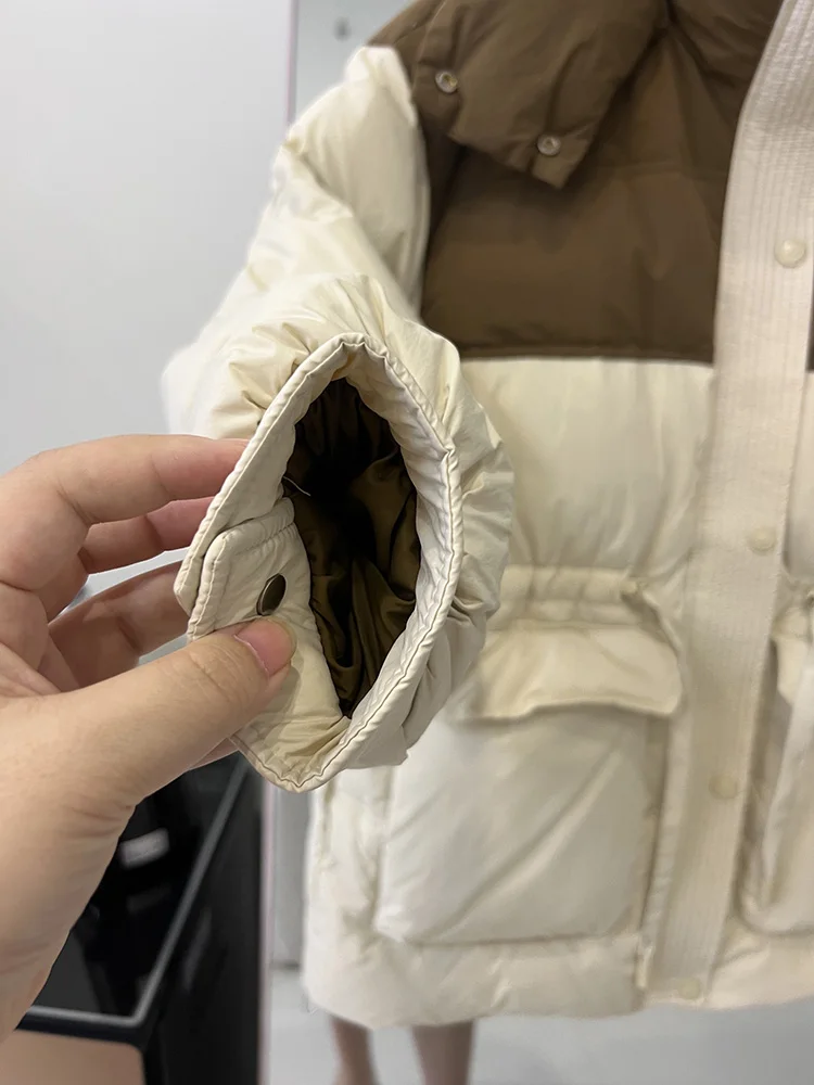 Chaqueta de plumón para mujer, nueva versión coreana con capucha, Bolsillo grande, chaqueta de plumón de pato blanco 90 a la moda, abrigo de moda 2025