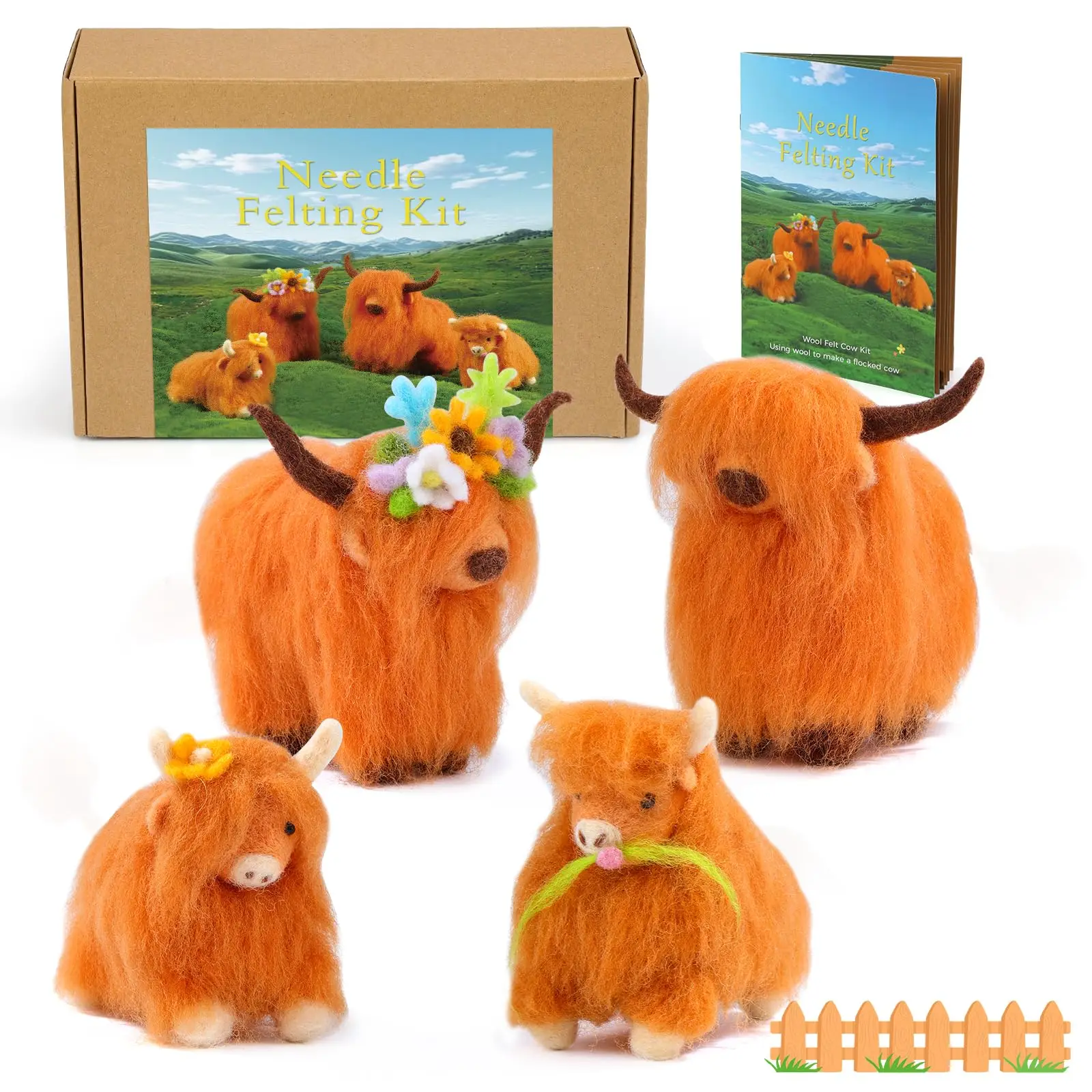 Fenrry Needle Felting Kit Cow Wool Felting Kit for Beginner with Felting Supplies Includes Felting Needles and Instruction