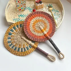 Woven Straw Fan Summer Cooling Grass Handwoven Fan Handmade Fan Nordic Hanging Decorations For Bedroom Wedding Party Home Decors