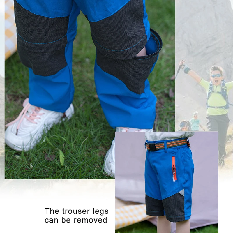 TRVLWEGO Children Summer Hiking Travel Pants Outing Patchwork Kids Boys Girls Belt Sport Quick Dry Prevent UV Camping Trousers