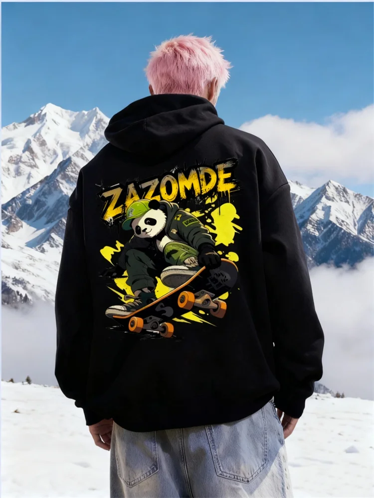 

ZAZOMDE 2025 New Panda Skateboarder Hip Hop Hoodie Men Long Sleeve Streetwear Top With Funny Animal Print For Daily Casual