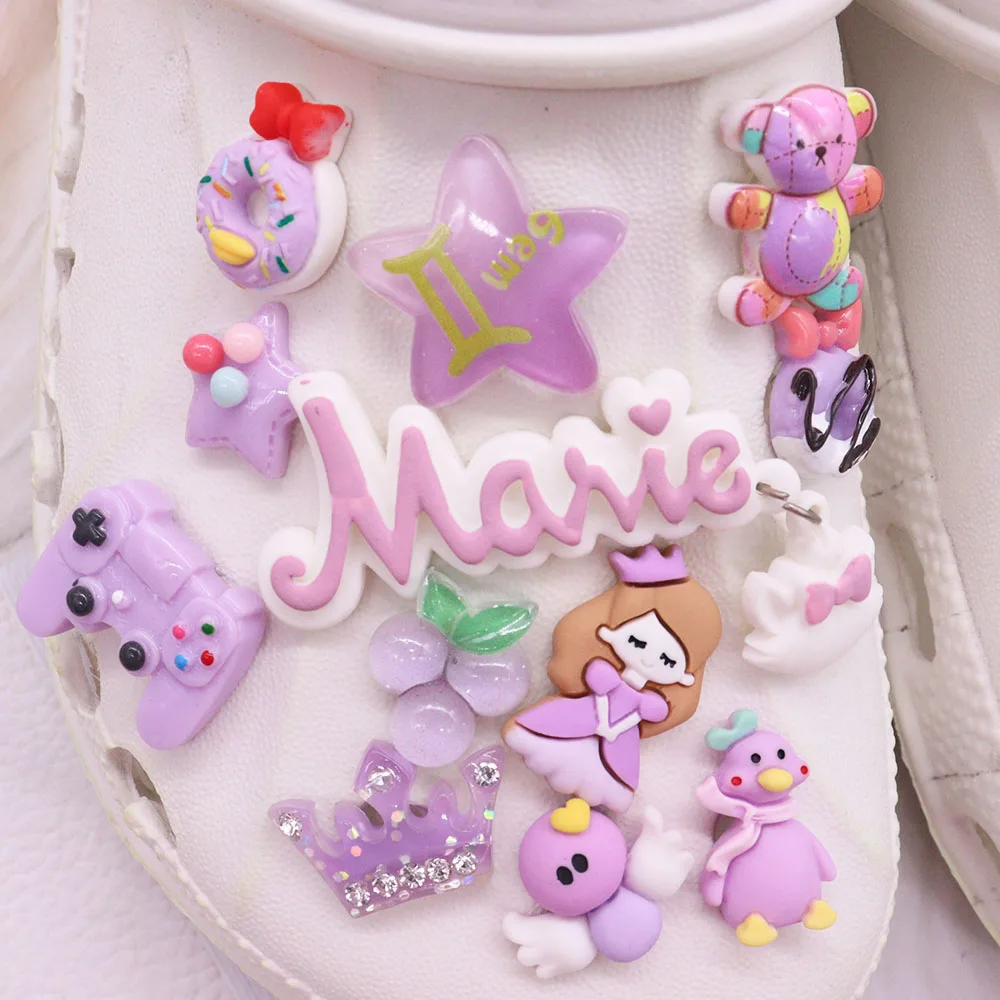 Mix 50PCS Resin Shoe Charms Kawaii Girl Crown Donut Duck Hole Slipper Accessories Sandals Decoration For Clogs Pins Xmas Gifts