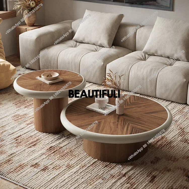 

coffee table combination wabi-sabi wind advanced sense living room household small apartment round solid wood coffee table