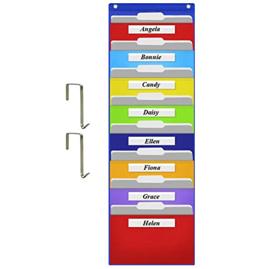 

Hanging File Folder Organizer, Storage Pocket Chart with 8 Pockets, 2 Hangers Cascading Wall Organizer for Home Bill Filing, Ma