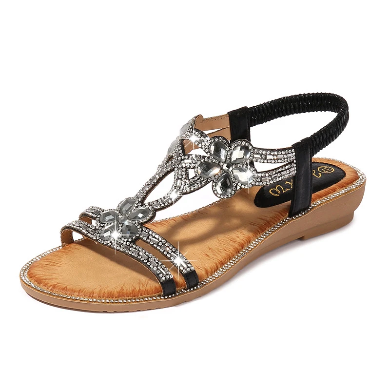 Women's shoes new model rhinestone flower sandals large size women's sandals travel and outing wedge sandals