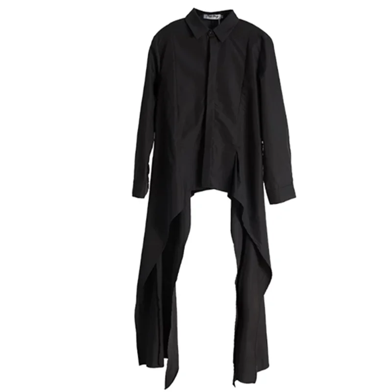 

2026 ultra-long men's long-sleeved shirt floor-length shirt black irregular style personalized fitted hip-hop stage performance
