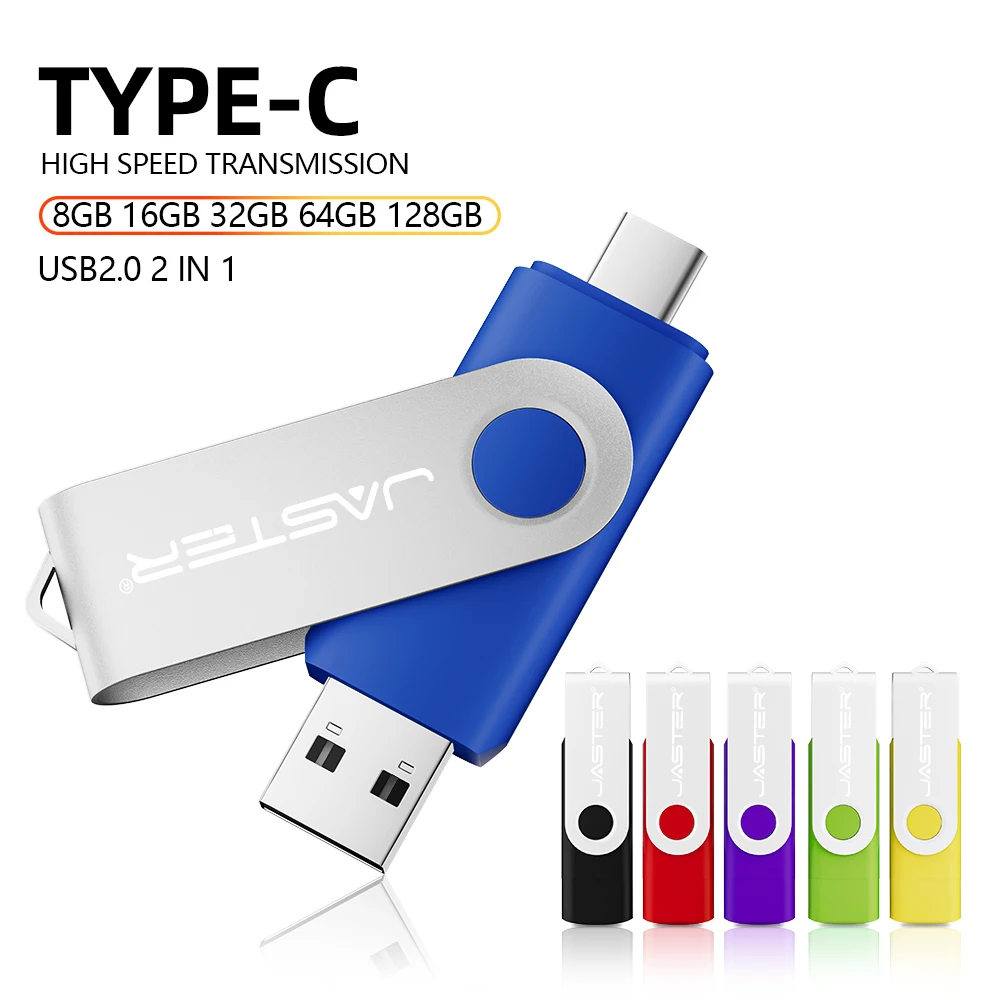 

JASTER TYPE-C USB 2 IN 1 Pendrive 128GB Business Gift Memory Stick 64GB Rotatable USB Flash Drive 32GB Flash Disk 16GB USB Stick