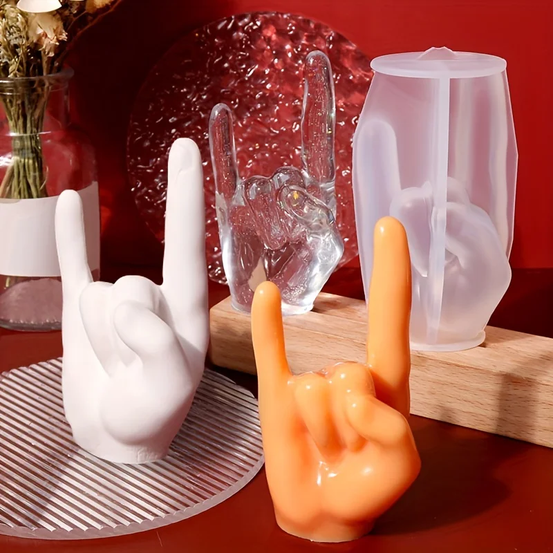 1pc Large Rock Gesture Silicone Mold Hand Finger Gesture Silicone Mold for Resin Ring Holder Candle Making view 4