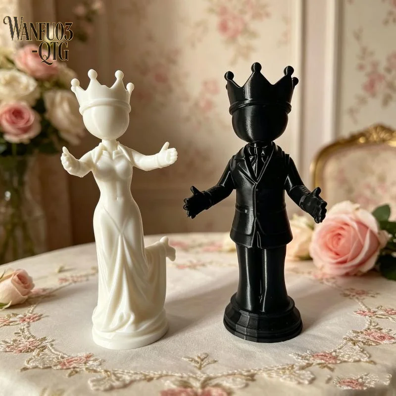 Hot Sale 3D Printed Chess King And Queen Statue Home Decor Funny Desktop Ornaments Couple Gift