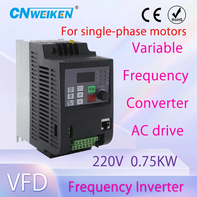 VFD 0.75kw-2.2kw Inverter Frequency Converter single phase 220v Input and 3-phases Output 220v/380v motor speed Controller