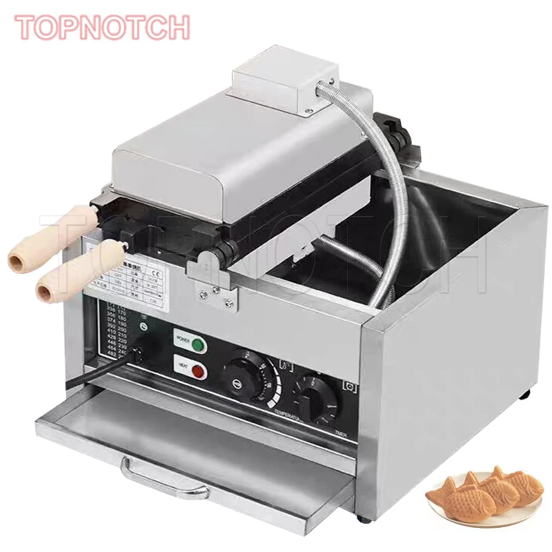 Commercial 3 PCS ไฟฟ้าปิดปากไอศกรีมเครื่อง Taiyaki ปลารูปร่างเครื่องทําวาฟเฟิลเครื่องเค้กเตาอบ