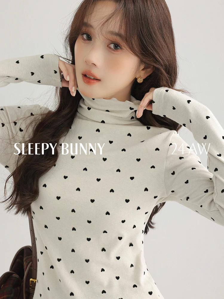 

Winter Women Polka Dot Turtleneck Long Sleeve T-Shirt Slim Fit Sweet Layered Base Top 2025 Sweet Stylish and Cozy Inner Wear