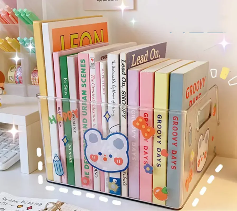 Imagem -04 - Kawaii Desktop Storage Box Estudante Multi-função Prateleira Pen Holder Office Desk Decor Organizer Cosméticos Papelaria Box