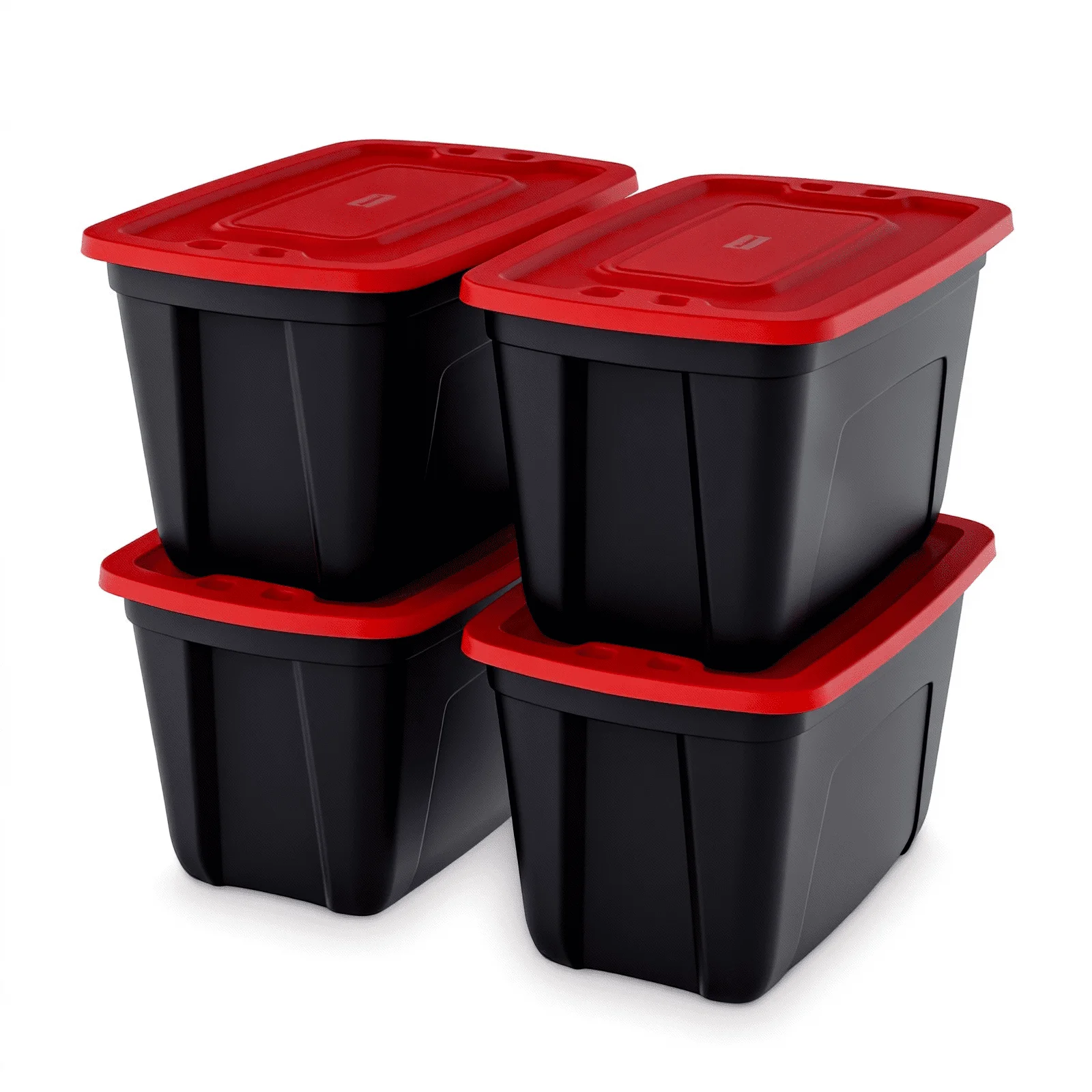 18-Gallon 4 pack Stacking Plastic Storage Containers with Lids, Black Body/Red Lid