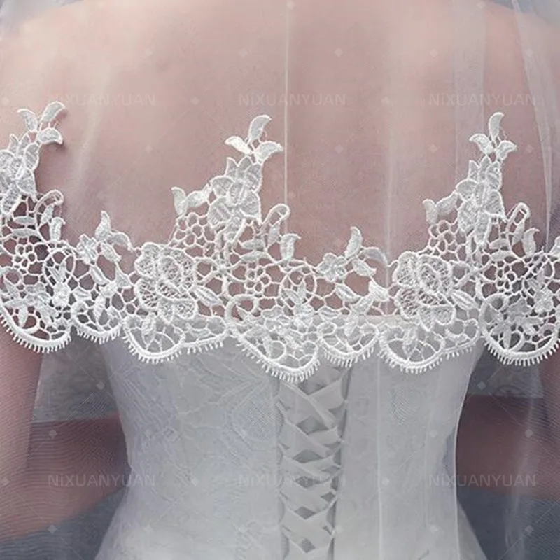 Wholesale White Ivory Two Layers Bride Wedding Veils Lace Edge Sexy Short Bridal Veil Bridal Accessories