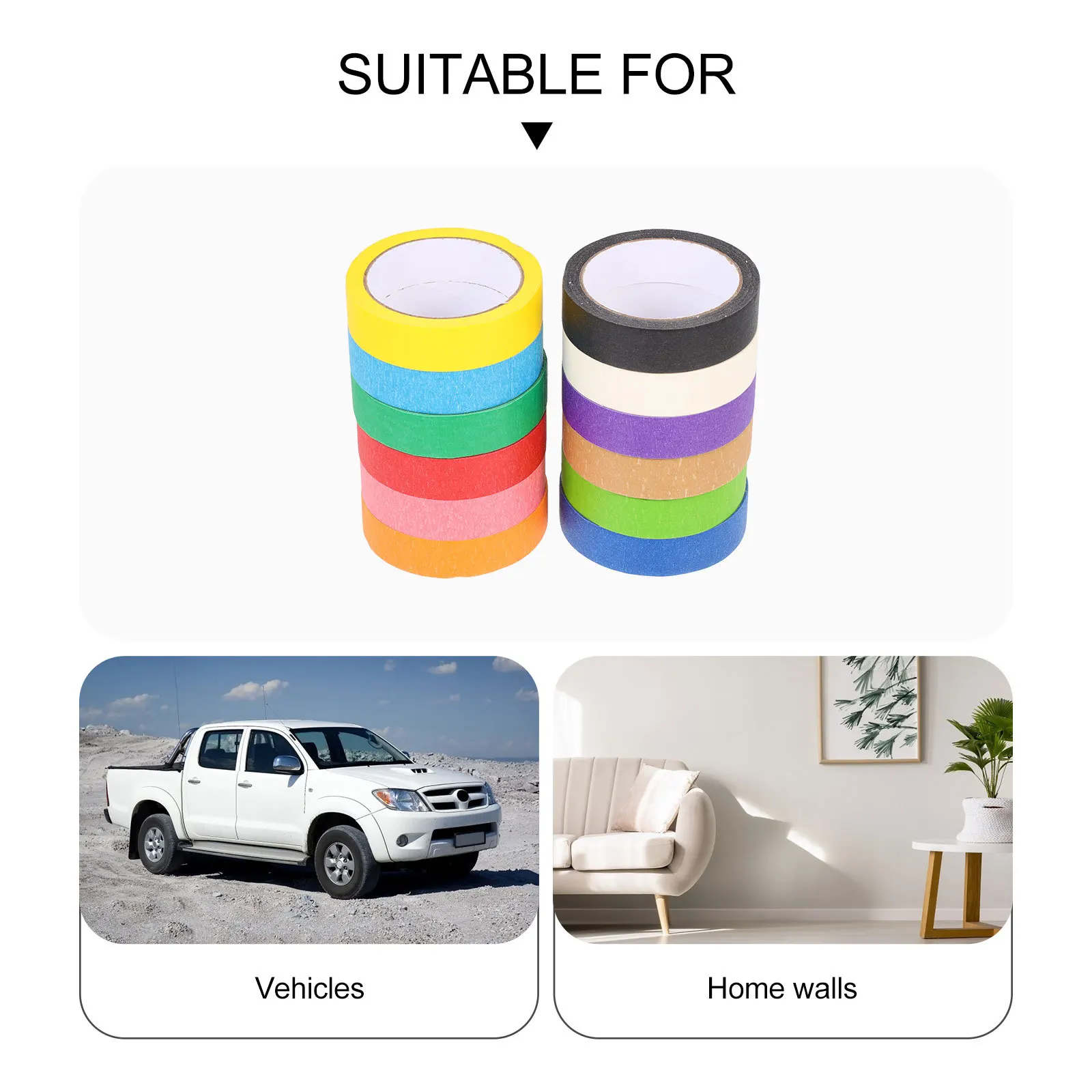 12 لفة من شريط لاصق ملون مقاوم لدرجات الحرارة العالية لرش السيارة وشريط ورق الحرف اليدوية
